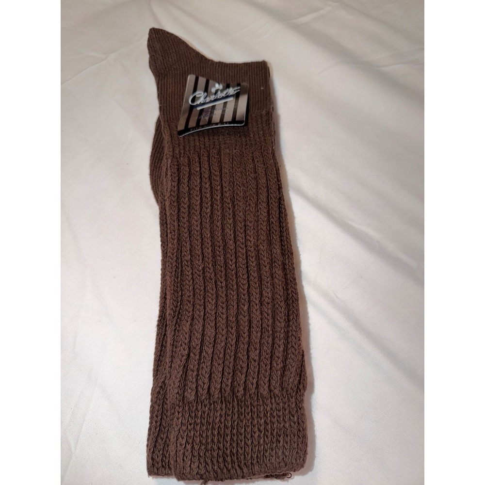 Vintage Charlotte Fashion Hose Slouch Socks 9-11 Brown 100% Cotton NOS NWT